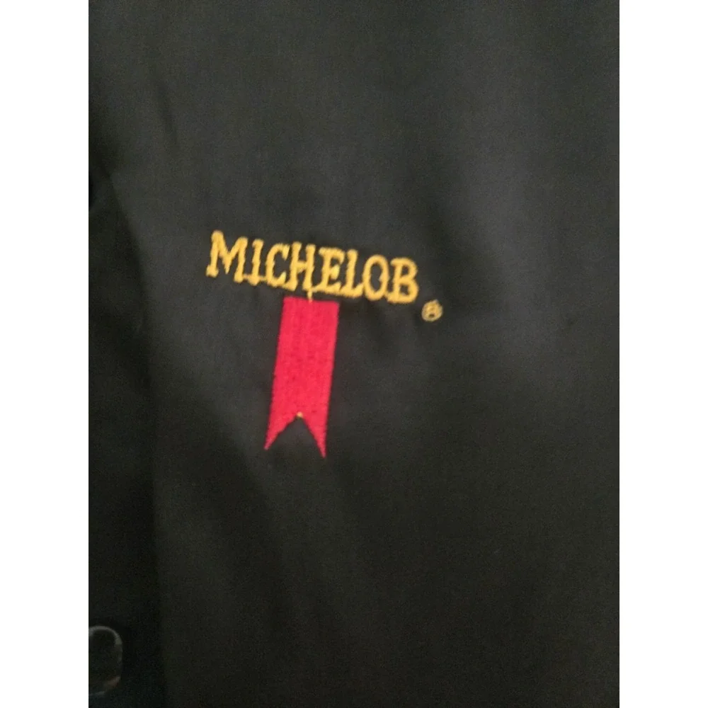 Vintage Michelob Satin Jacket USA Made A&E Eagle Black Snap Front Bomber L